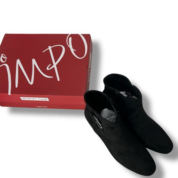 NEW Impo Suede Wedge Booties Size 7 Black Buckle Ankle Boot Comfort Heels - Picture 3 of 13